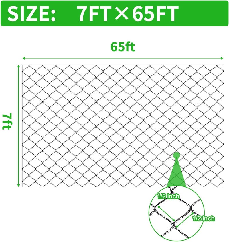 Vocray 7.5x65 Ft Deer Netting, 1/2 in Strong Woven Bird Netting for Garden Protection, Bird Net for Blueberry Bushes, Strawberry Plants, Vegetables, Against Deer, Squirres, Small Critters - Image 2